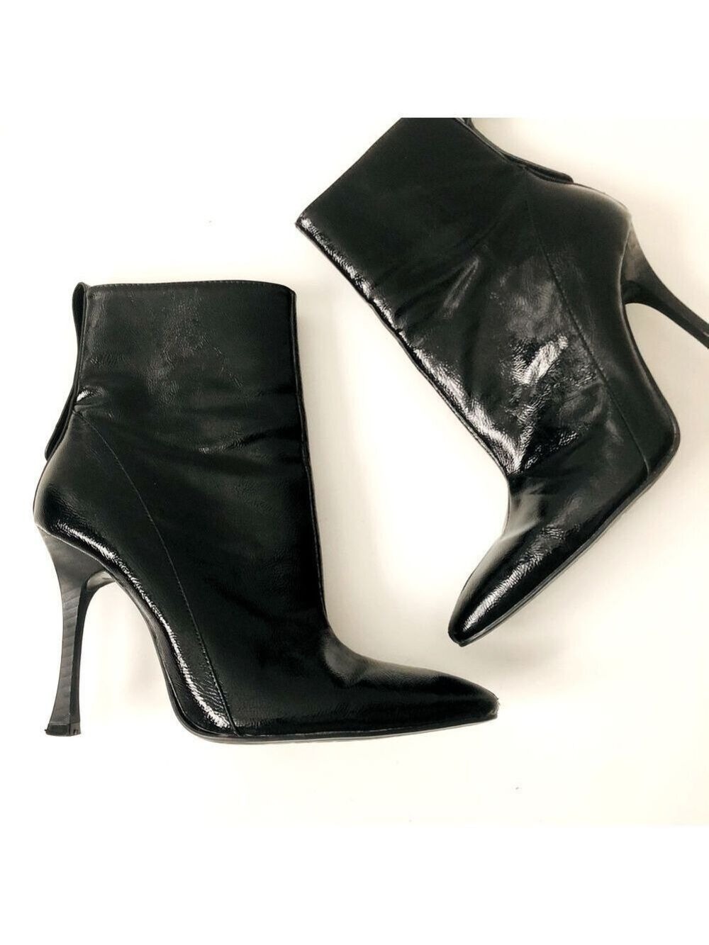 ZARA Stiletto Ankle Boots Pointed Toe Faux Patent Leather side zipper size 38